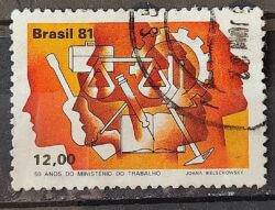 C 1237 Selo 50 Anos Ministerio do Trabalho Economia 1981 Circulado 5