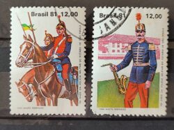 C 1239 Selo 150 Anos da Policia Militar Cavalo Musica Saxofone 1981 Serie Completa Circulado 2