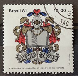C 1241 Selo Centenario Biblioteca do Exercito Militar Economia 1981 Circulado 1