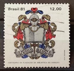 C 1241 Selo Centenario Biblioteca do Exercito Militar Economia 1981 Circulado 3