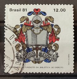C 1241 Selo Centenario Biblioteca do Exercito Militar Economia 1981 Circulado 4