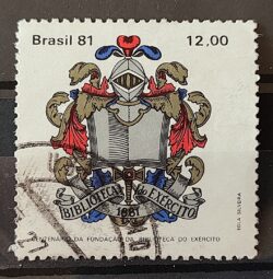 C 1241 Selo Centenario Biblioteca do Exercito Militar Economia 1981 Circulado 5