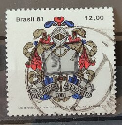 C 1241 Selo Centenario Biblioteca do Exercito Militar Economia 1981 Circulado 6