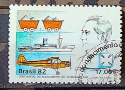 C 1244 Selo Centenario Henirque Lage Trem Navio Aviao 1982 Circulado 1