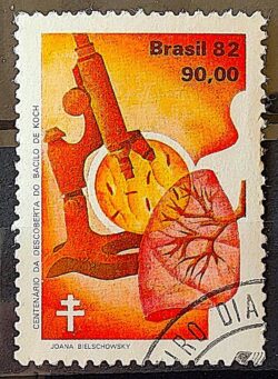 C 1248 Selo Centenario Bacilo de Koch Tuberculose Saude 1982 Circulado 11