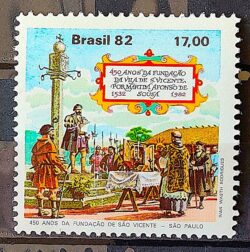 C 1260 Selo 450 Anos Fundacao de Sao Vicente Religiao 1982