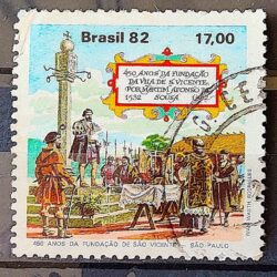 C 1260 Selo 450 Anos Fundacao de Sao Vicente Religiao 1982 Circulado 1