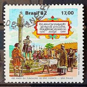 C 1260 Selo 450 Anos Fundacao de Sao Vicente Religiao 1982 Circulado 2