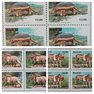 C 1261 Selo Fauna Brasileira Tatu Lobo Veado 1982 Serie Completa Quadra