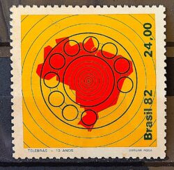 C 1289 Selo 10 Anos da Telebras Comunicacao Mapa 1982