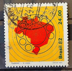 C 1289 Selo 10 Anos da Telebras Comunicacao Mapa 1982 Circulado 1