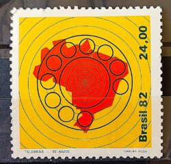 C 1289 Selo 10 Anos da Telebras Comunicacao Mapa 1982 Circulado 2