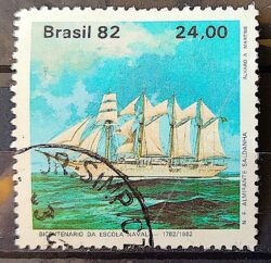 C 1303 Selo Bicentenario da Escola Naval Navio Educacao 1982 Circulado 1