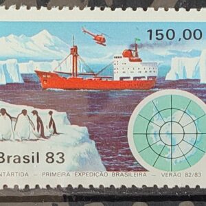 C 1309 Selo Primeira Expedicao Brasileira Antartica Navio Mapa 1983
