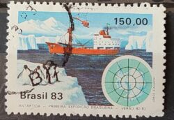 C 1309 Selo Primeira Expedicao Brasileira Antartica Navio Mapa 1983 Circulado 10