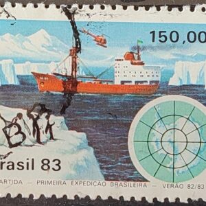C 1309 Selo Primeira Expedicao Brasileira Antartica Navio Mapa 1983 Circulado 10