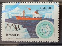 C 1309 Selo Primeira Expedicao Brasileira Antartica Navio Mapa 1983 Circulado 12