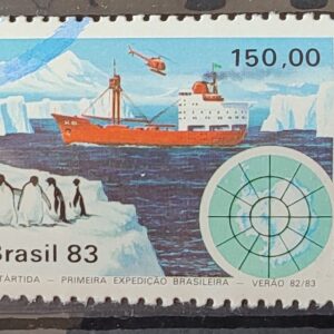 C 1309 Selo Primeira Expedicao Brasileira Antartica Navio Mapa 1983 Circulado 12