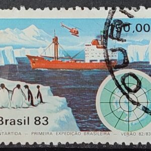 C 1309 Selo Primeira Expedicao Brasileira Antartica Navio Mapa 1983 Circulado 14