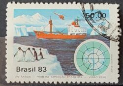 C 1309 Selo Primeira Expedicao Brasileira Antartica Navio Mapa 1983 Circulado 15