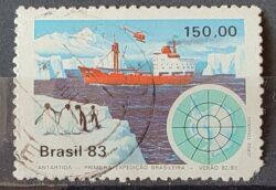 C 1309 Selo Primeira Expedicao Brasileira Antartica Navio Mapa 1983 Circulado 16