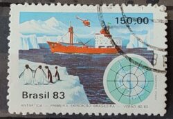 C 1309 Selo Primeira Expedicao Brasileira Antartica Navio Mapa 1983 Circulado 17