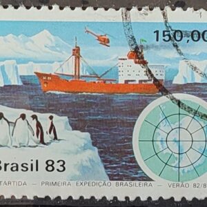 C 1309 Selo Primeira Expedicao Brasileira Antartica Navio Mapa 1983 Circulado 17