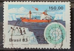 C 1309 Selo Primeira Expedicao Brasileira Antartica Navio Mapa 1983 Circulado 18