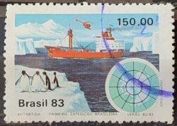 C 1309 Selo Primeira Expedicao Brasileira Antartica Navio Mapa 1983 Circulado 19