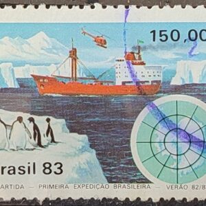 C 1309 Selo Primeira Expedicao Brasileira Antartica Navio Mapa 1983 Circulado 19