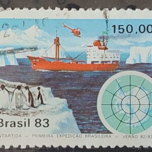 C 1309 Selo Primeira Expedicao Brasileira Antartica Navio Mapa 1983 Circulado 2