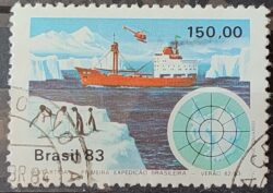C 1309 Selo Primeira Expedicao Brasileira Antartica Navio Mapa 1983 Circulado 21