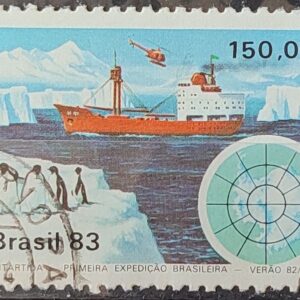 C 1309 Selo Primeira Expedicao Brasileira Antartica Navio Mapa 1983 Circulado 21