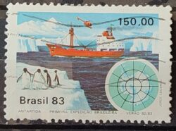 C 1309 Selo Primeira Expedicao Brasileira Antartica Navio Mapa 1983 Circulado 22