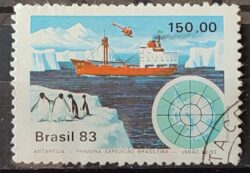 C 1309 Selo Primeira Expedicao Brasileira Antartica Navio Mapa 1983 Circulado 23