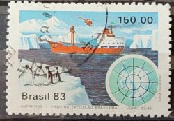 C 1309 Selo Primeira Expedicao Brasileira Antartica Navio Mapa 1983 Circulado 25