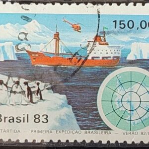 C 1309 Selo Primeira Expedicao Brasileira Antartica Navio Mapa 1983 Circulado 25