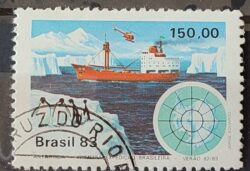 C 1309 Selo Primeira Expedicao Brasileira Antartica Navio Mapa 1983 Circulado 3