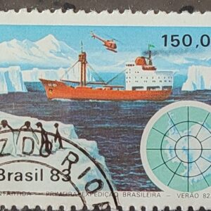 C 1309 Selo Primeira Expedicao Brasileira Antartica Navio Mapa 1983 Circulado 3