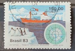 C 1309 Selo Primeira Expedicao Brasileira Antartica Navio Mapa 1983 Circulado 4
