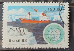C 1309 Selo Primeira Expedicao Brasileira Antartica Navio Mapa 1983 Circulado 5
