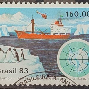 C 1309 Selo Primeira Expedicao Brasileira Antartica Navio Mapa 1983 Circulado 6