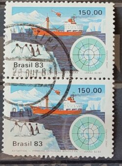 C 1309 Selo Primeira Expedicao Brasileira Antartica Navio Mapa 1983 Circulado Dupla