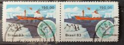 C 1309 Selo Primeira Expedicao Brasileira Antartica Navio Mapa 1983 Circulado Dupla 1