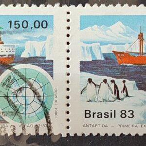 C 1309 Selo Primeira Expedicao Brasileira Antartica Navio Mapa 1983 Circulado Dupla 1