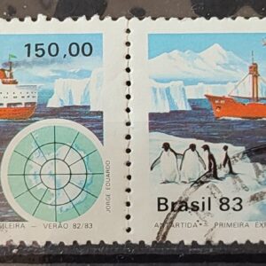 C 1309 Selo Primeira Expedicao Brasileira Antartica Navio Mapa 1983 Circulado Dupla 2