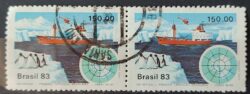 C 1309 Selo Primeira Expedicao Brasileira Antartica Navio Mapa 1983 Circulado Dupla 3