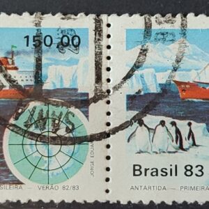 C 1309 Selo Primeira Expedicao Brasileira Antartica Navio Mapa 1983 Circulado Dupla 3