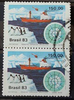 C 1309 Selo Primeira Expedicao Brasileira Antartica Navio Mapa 1983 Circulado Dupla 5