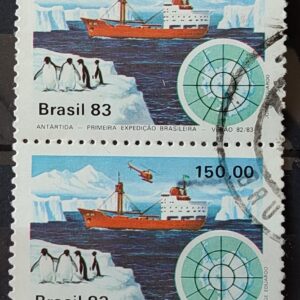 C 1309 Selo Primeira Expedicao Brasileira Antartica Navio Mapa 1983 Circulado Dupla 5